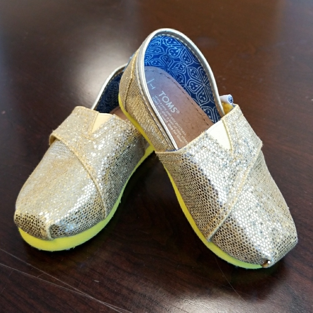 TOMS Toddler Gold Glitter Slip On Shoes